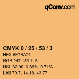 颜色代码: CMYK 0 / 25 / 53 / 3 | qconv.com