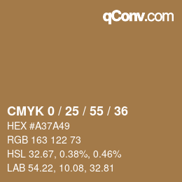 カラーコード: CMYK 0 / 25 / 55 / 36 | qconv.com