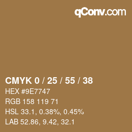 カラーコード: CMYK 0 / 25 / 55 / 38 | qconv.com