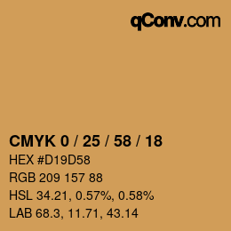Code couleur: CMYK 0 / 25 / 58 / 18 | qconv.com