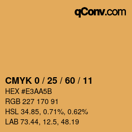 カラーコード: CMYK 0 / 25 / 60 / 11 | qconv.com