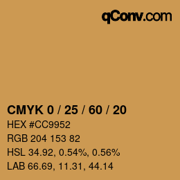 カラーコード: CMYK 0 / 25 / 60 / 20 | qconv.com