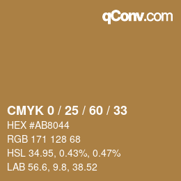カラーコード: CMYK 0 / 25 / 60 / 33 | qconv.com