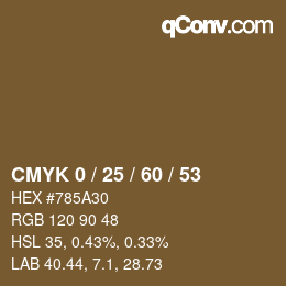 カラーコード: CMYK 0 / 25 / 60 / 53 | qconv.com