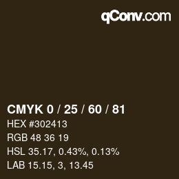 カラーコード: CMYK 0 / 25 / 60 / 81 | qconv.com