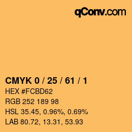 カラーコード: CMYK 0 / 25 / 61 / 1 | qconv.com