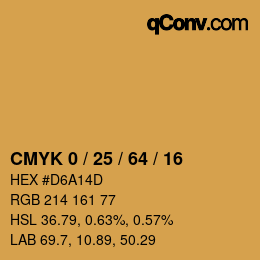 カラーコード: CMYK 0 / 25 / 64 / 16 | qconv.com