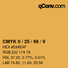 カラーコード: CMYK 0 / 25 / 66 / 9 | qconv.com