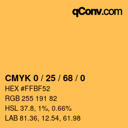 Color code: CMYK 0 / 25 / 68 / 0 | qconv.com