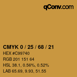 カラーコード: CMYK 0 / 25 / 68 / 21 | qconv.com
