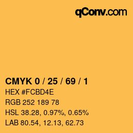 颜色代码: CMYK 0 / 25 / 69 / 1 | qconv.com