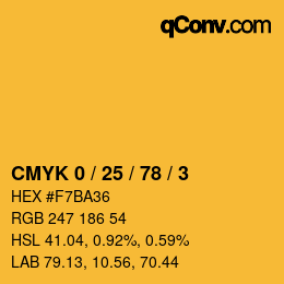 カラーコード: CMYK 0 / 25 / 78 / 3 | qconv.com