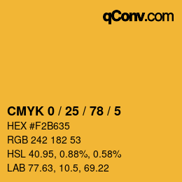 カラーコード: CMYK 0 / 25 / 78 / 5 | qconv.com