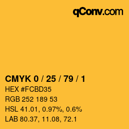 颜色代码: CMYK 0 / 25 / 79 / 1 | qconv.com