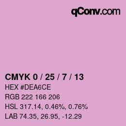 カラーコード: CMYK 0 / 25 / 7 / 13 | qconv.com