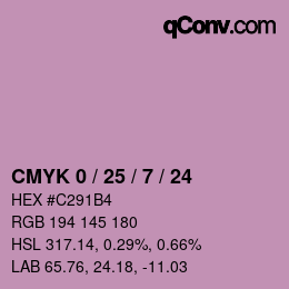カラーコード: CMYK 0 / 25 / 7 / 24 | qconv.com