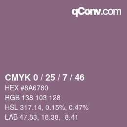 Farbcode: CMYK 0 / 25 / 7 / 46 | qconv.com