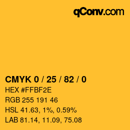 Color code: CMYK 0 / 25 / 82 / 0 | qconv.com