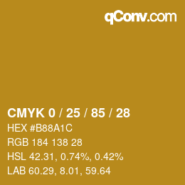 カラーコード: CMYK 0 / 25 / 85 / 28 | qconv.com