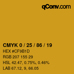 Farbcode: CMYK 0 / 25 / 86 / 19 | qconv.com