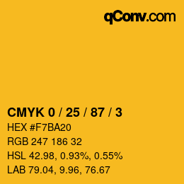 カラーコード: CMYK 0 / 25 / 87 / 3 | qconv.com