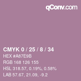 カラーコード: CMYK 0 / 25 / 8 / 34 | qconv.com