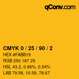 Color code: CMYK 0 / 25 / 90 / 2 | qconv.com