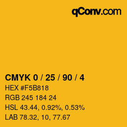 Farbcode: CMYK 0 / 25 / 90 / 4 | qconv.com