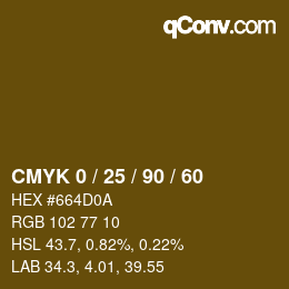 カラーコード: CMYK 0 / 25 / 90 / 60 | qconv.com
