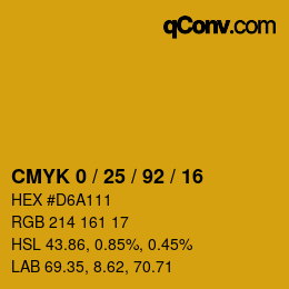 カラーコード: CMYK 0 / 25 / 92 / 16 | qconv.com