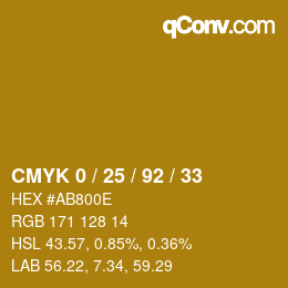 颜色代码: CMYK 0 / 25 / 92 / 33 | qconv.com
