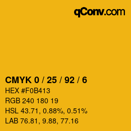 カラーコード: CMYK 0 / 25 / 92 / 6 | qconv.com