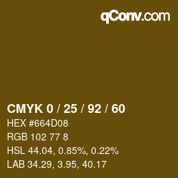 Farbcode: CMYK 0 / 25 / 92 / 60 | qconv.com
