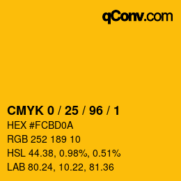 Color code: CMYK 0 / 25 / 96 / 1 | qconv.com