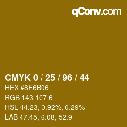 カラーコード: CMYK 0 / 25 / 96 / 44 | qconv.com