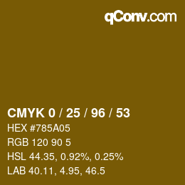 Color code: CMYK 0 / 25 / 96 / 53 | qconv.com