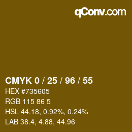 カラーコード: CMYK 0 / 25 / 96 / 55 | qconv.com
