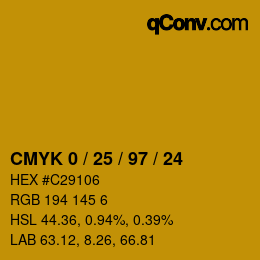 カラーコード: CMYK 0 / 25 / 97 / 24 | qconv.com