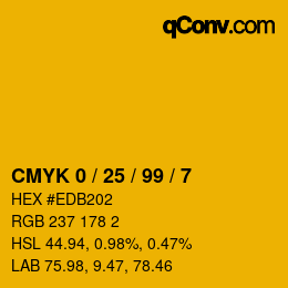Farbcode: CMYK 0 / 25 / 99 / 7 | qconv.com
