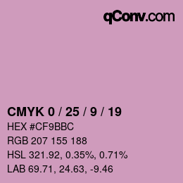 カラーコード: CMYK 0 / 25 / 9 / 19 | qconv.com