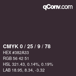 カラーコード: CMYK 0 / 25 / 9 / 78 | qconv.com