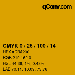 カラーコード: CMYK 0 / 26 / 100 / 14 | qconv.com