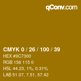 颜色代码: CMYK 0 / 26 / 100 / 39 | qconv.com
