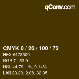 Color code: CMYK 0 / 26 / 100 / 72 | qconv.com