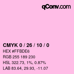 カラーコード: CMYK 0 / 26 / 10 / 0 | qconv.com