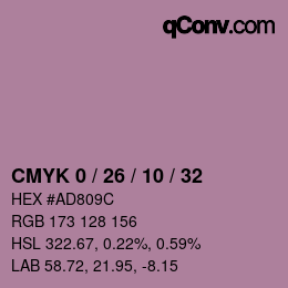 カラーコード: CMYK 0 / 26 / 10 / 32 | qconv.com