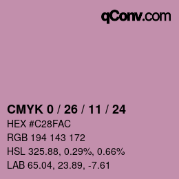 カラーコード: CMYK 0 / 26 / 11 / 24 | qconv.com