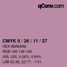 カラーコード: CMYK 0 / 26 / 11 / 27 | qconv.com