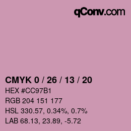 カラーコード: CMYK 0 / 26 / 13 / 20 | qconv.com