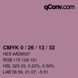カラーコード: CMYK 0 / 26 / 13 / 32 | qconv.com